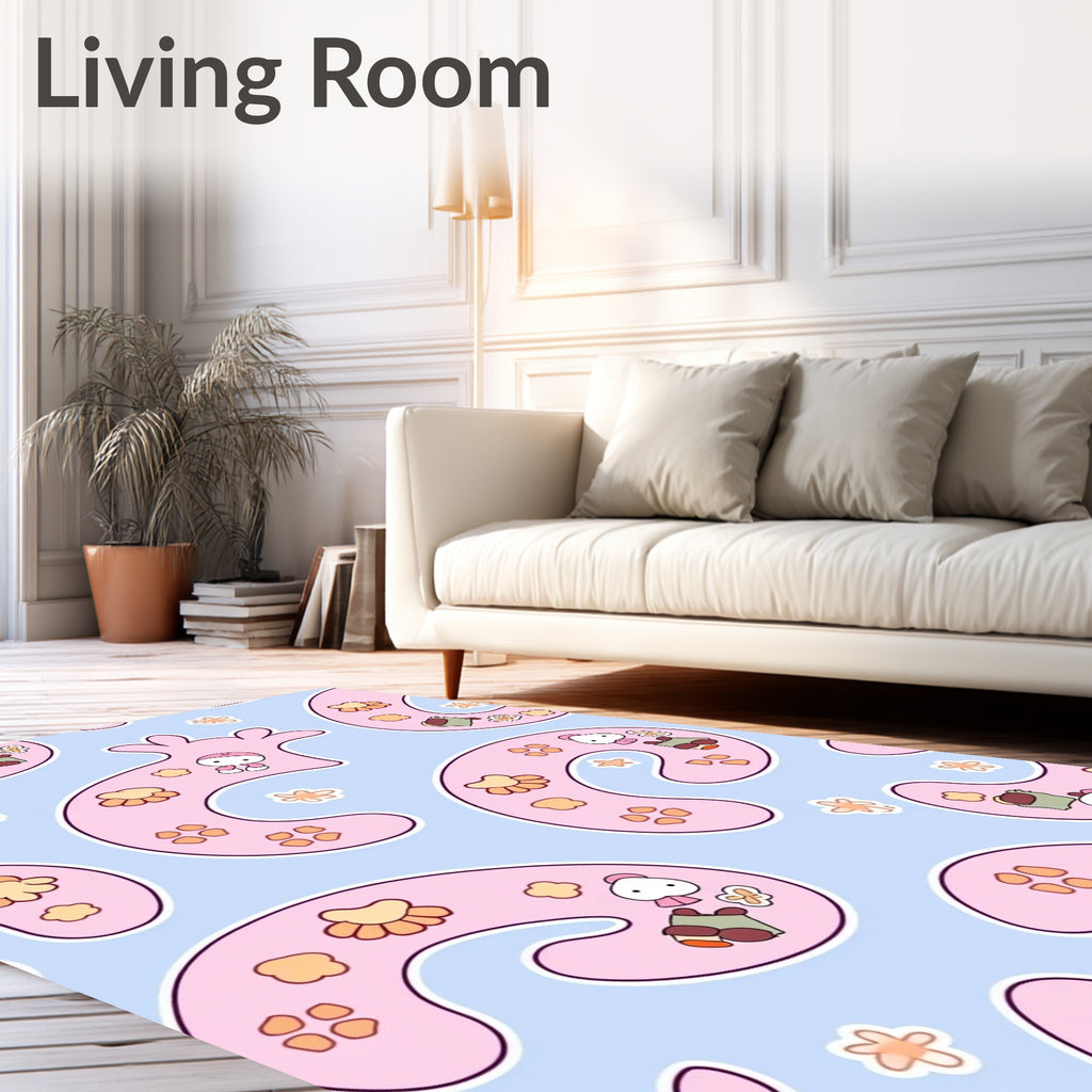 Whimsical Pink Kawaii Character Blooms Rug