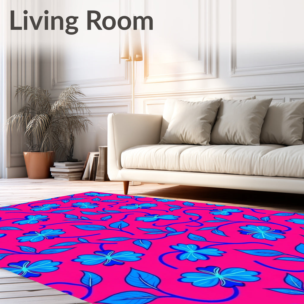 Vibrant Fuchsia Blue Floral Vines Rug