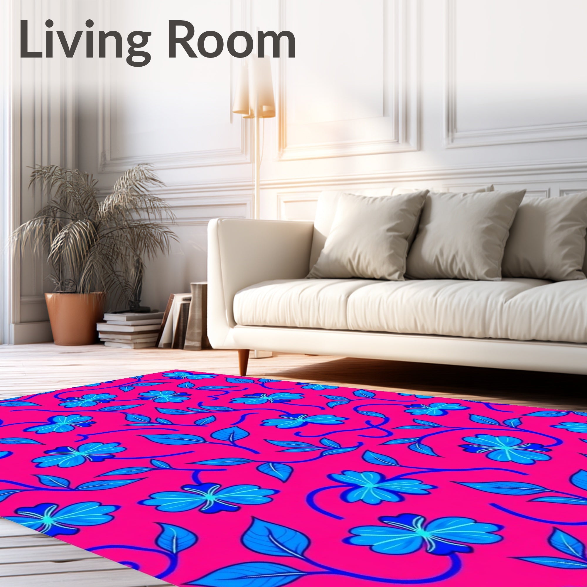 Vibrant Fuchsia Blue Floral Vines Rug