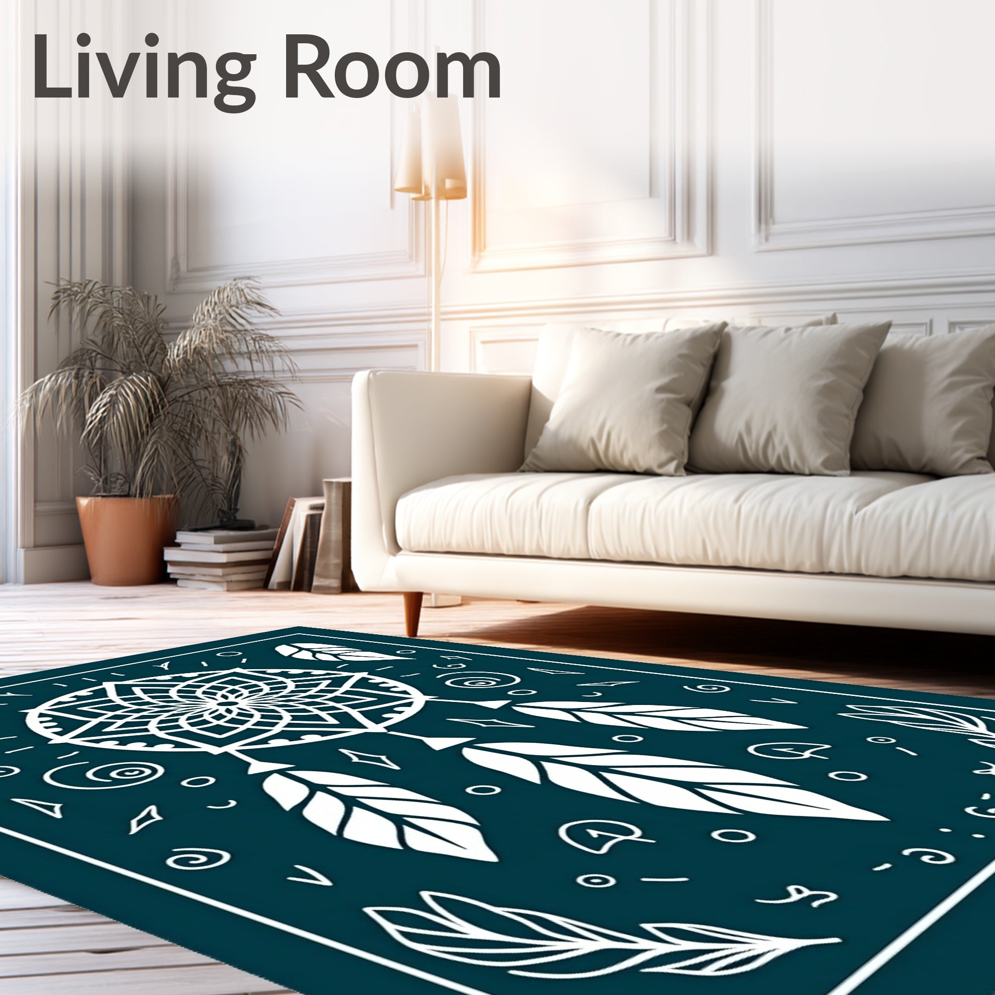 Teal Dreamcatcher Feather Accents Rug