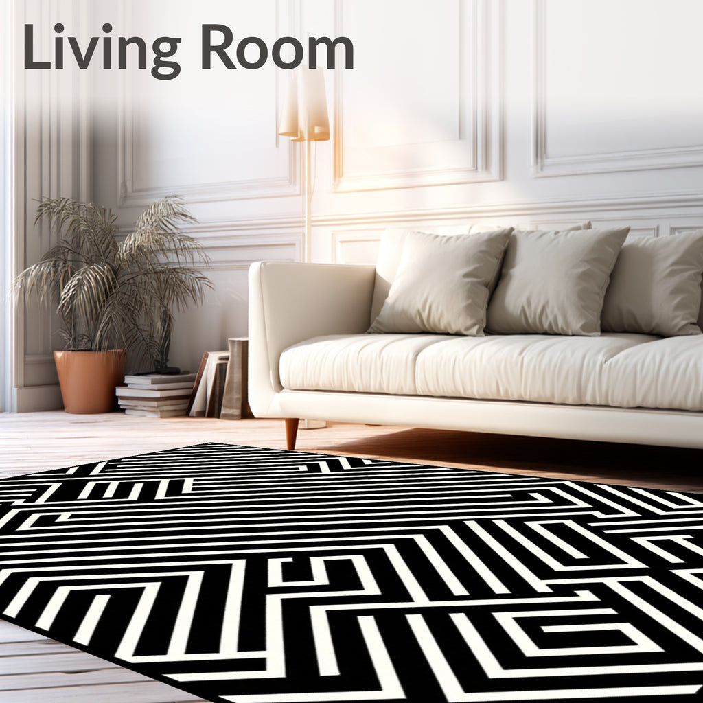 Monochrome Interlocking Lines Rug