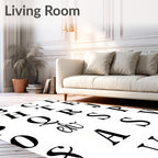 Alphabet Monogrammed Script Black White Rug