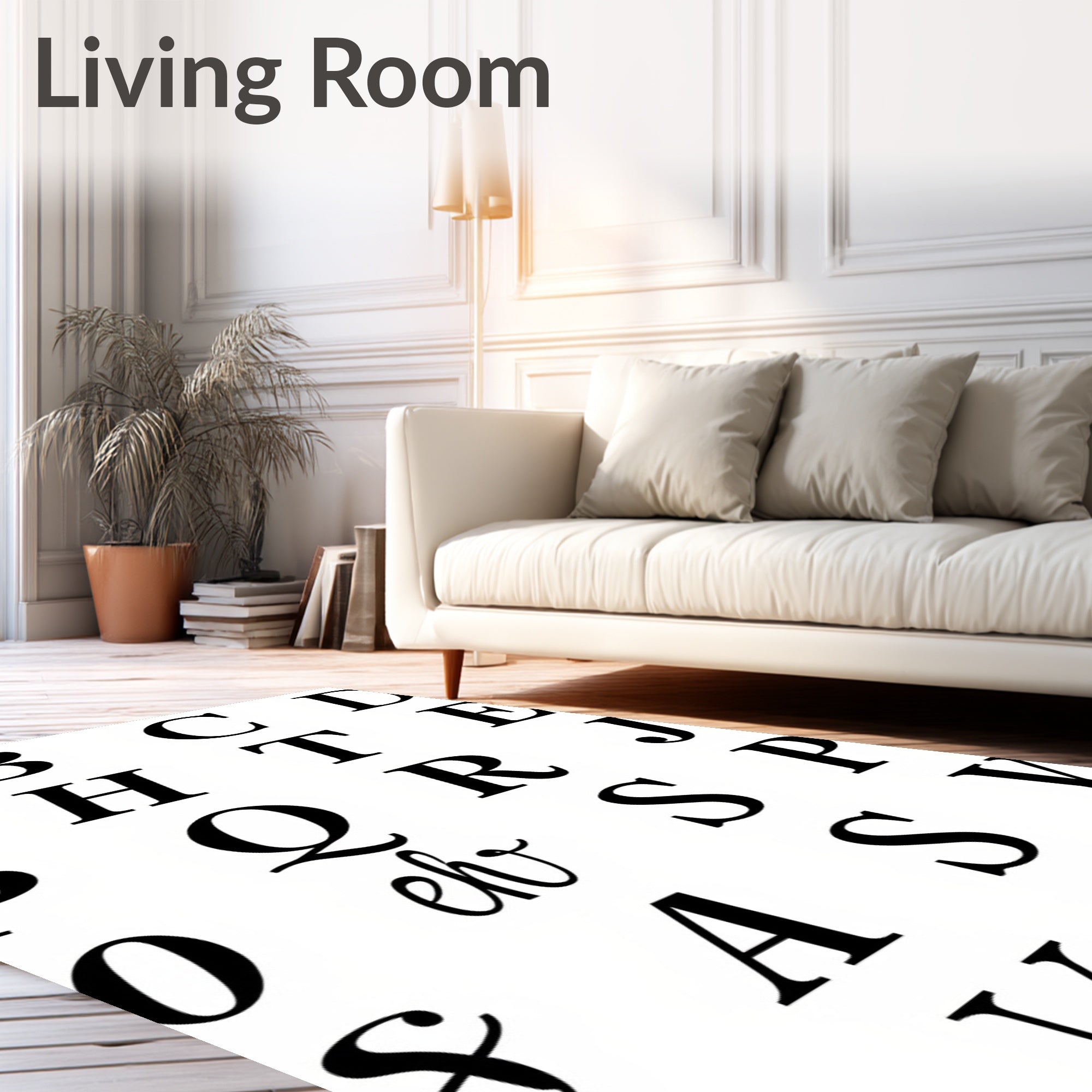 Alphabet Monogrammed Script Black White Rug