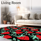 Red Strawberry Black Branches Rug