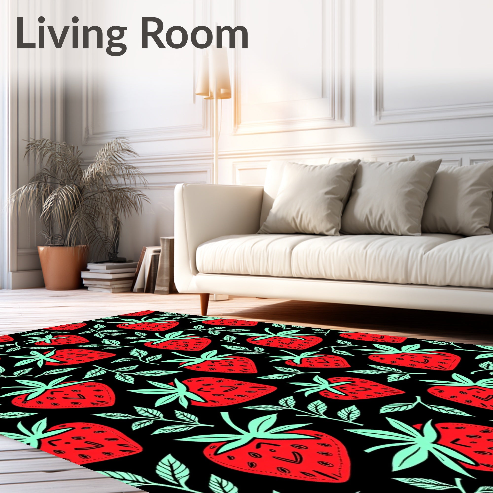 Red Strawberry Black Branches Rug