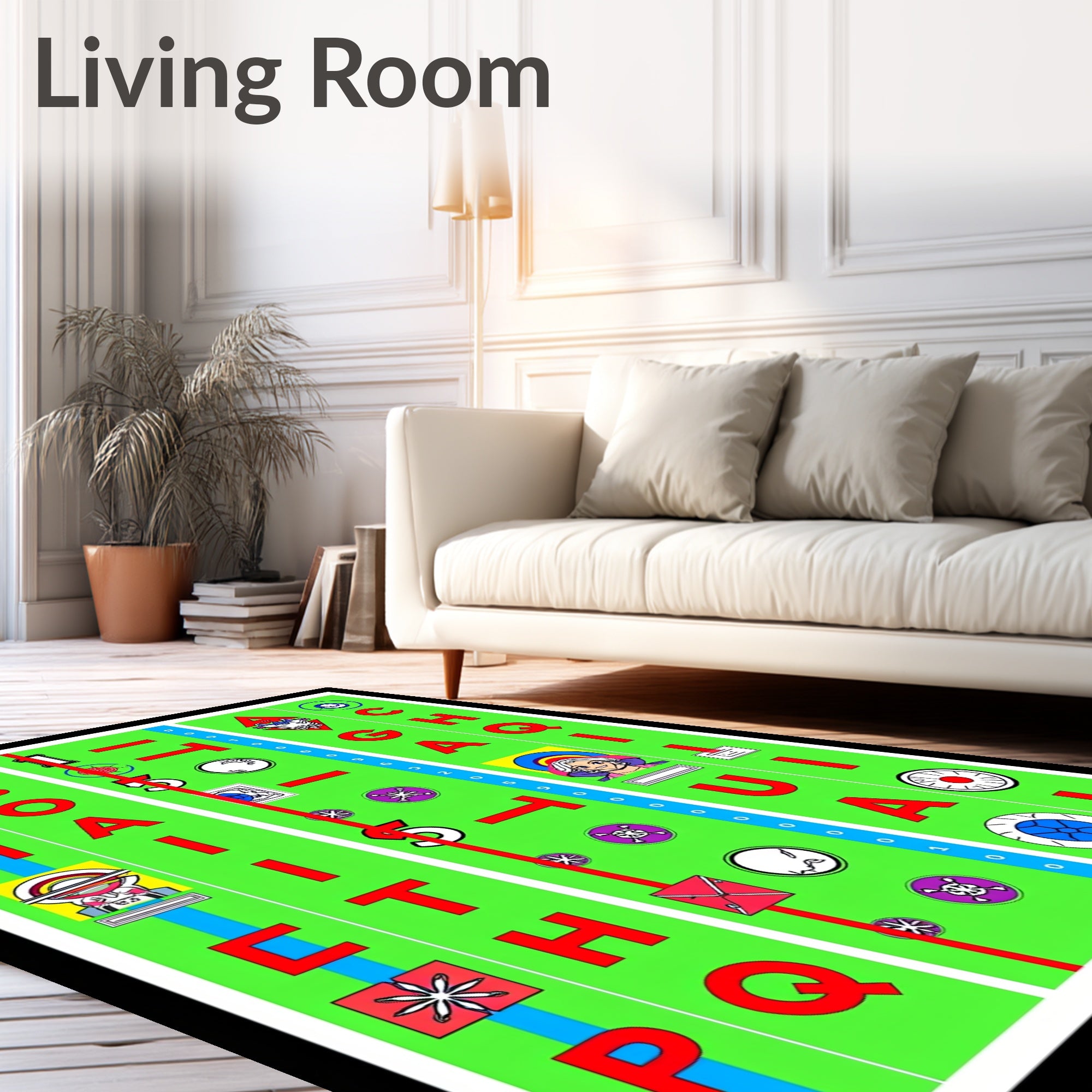 Vibrant Green Retro Alphabet Icons Rug