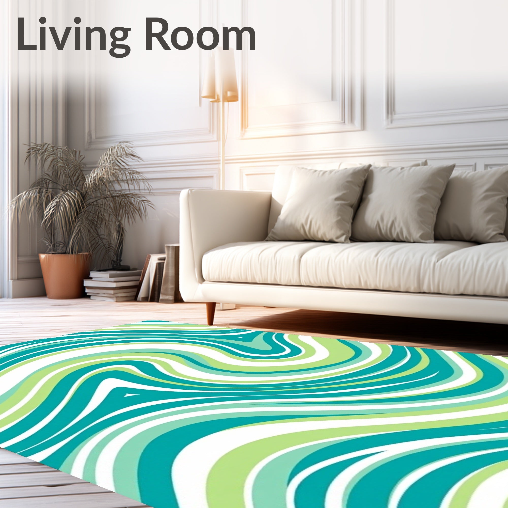 Aqua Green Swirling Abstract Lines Rug