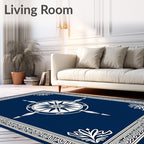 Classic Blue Compass Rose Border Rug