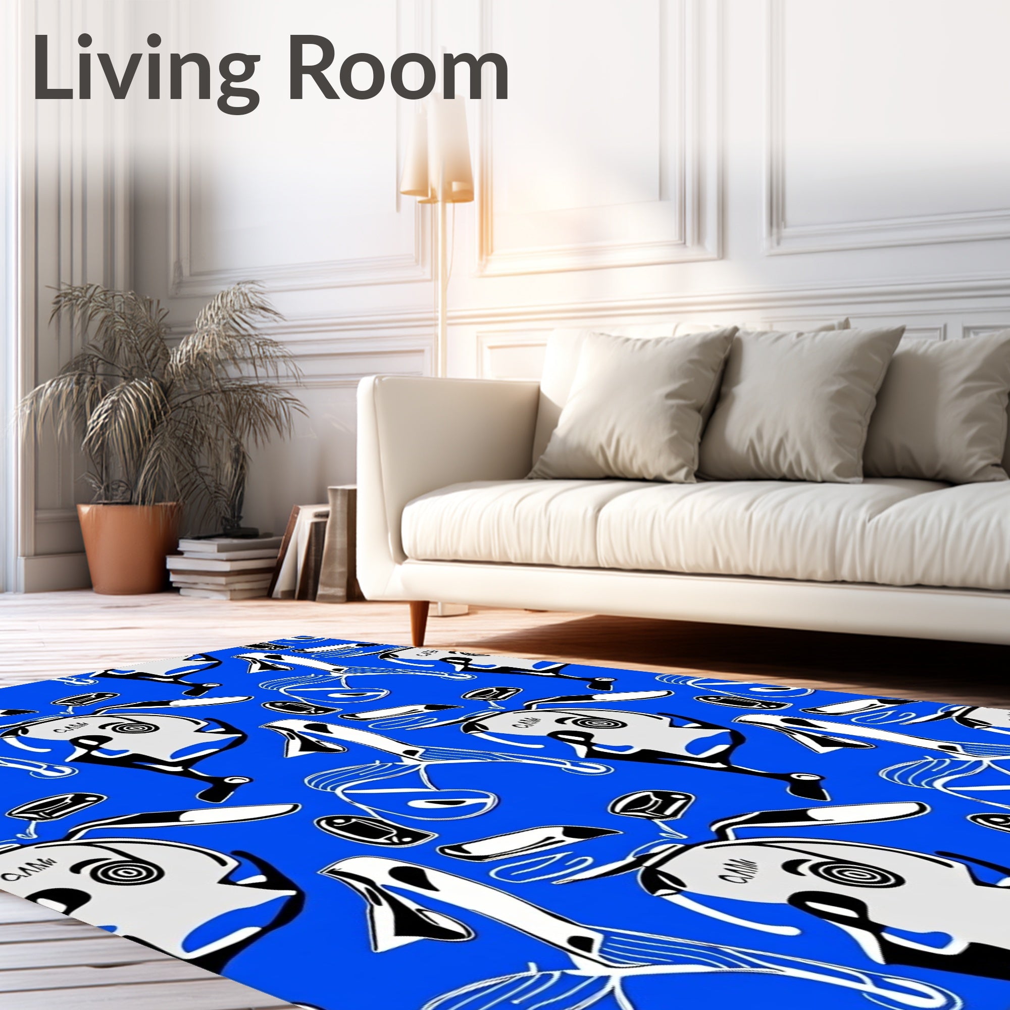 Bold Blue White Abstract Figures Rug