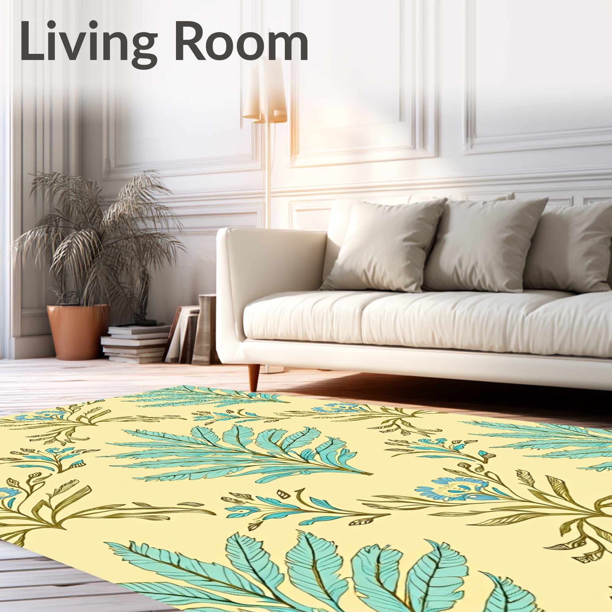 Sage Green Floral Botanical Medallion Rug