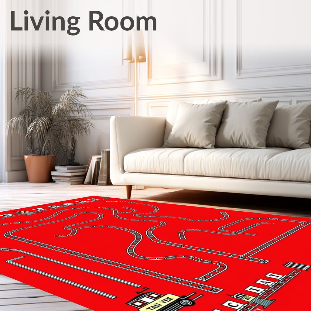 Red Train Track Maze Whimsical Rug