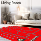 Red Train Track Maze Whimsical Rug