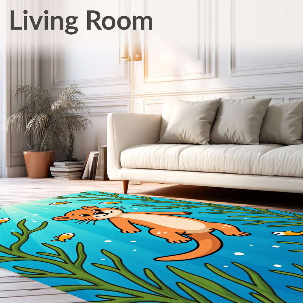 Whimsical Otter And Fish Underwater Scene Rug