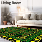 Green Black Yellow Emblematic Grid Rug