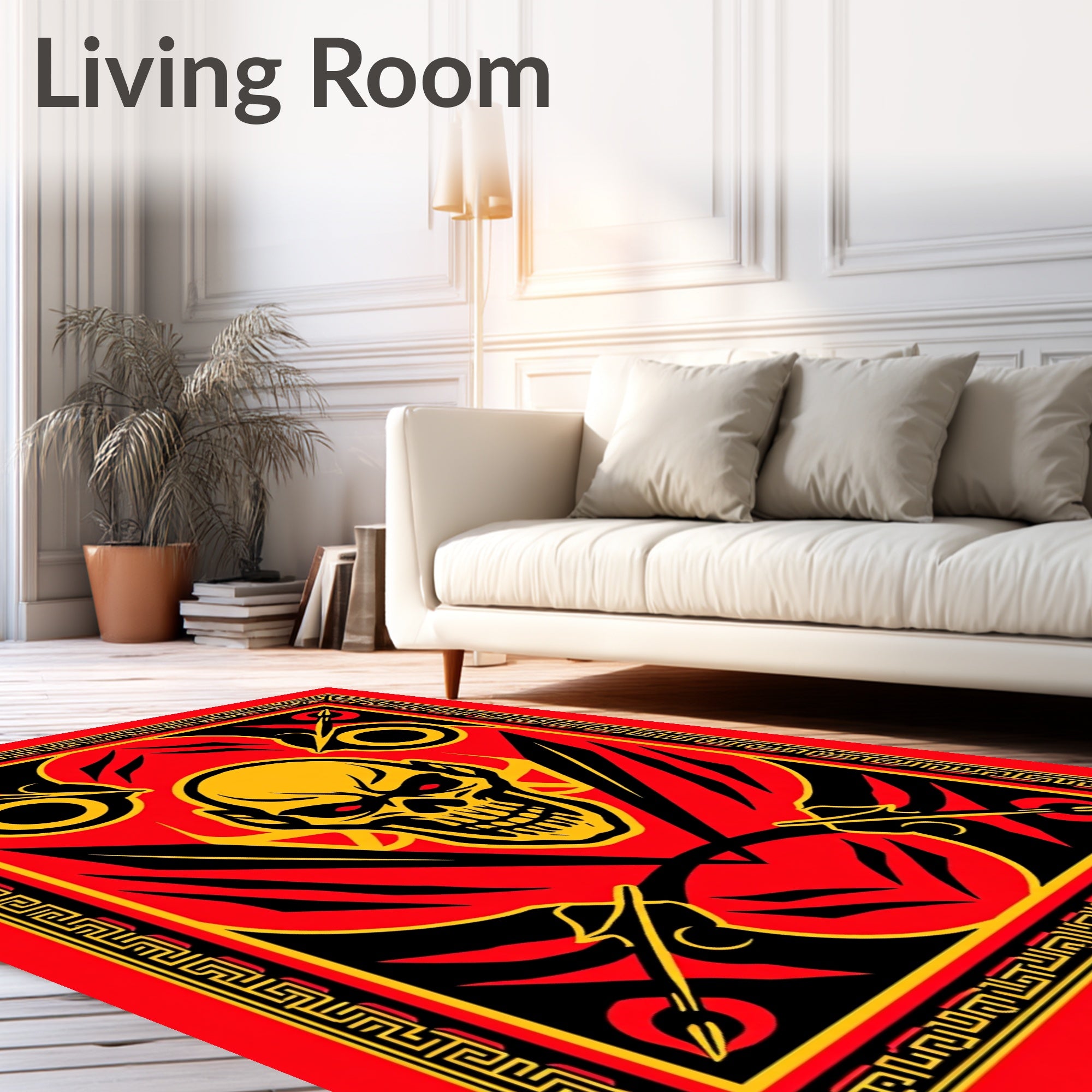Fiery Skull With Spears And Border Rug
