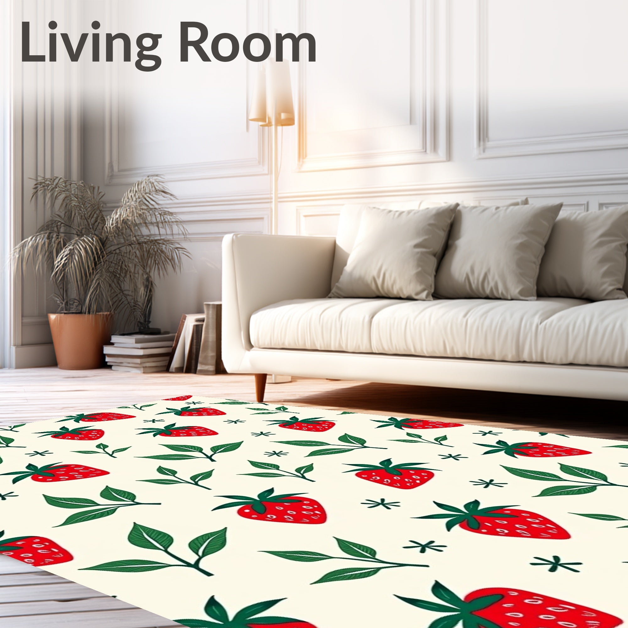 Vibrant Red Strawberry Leafy Arrangement Rug