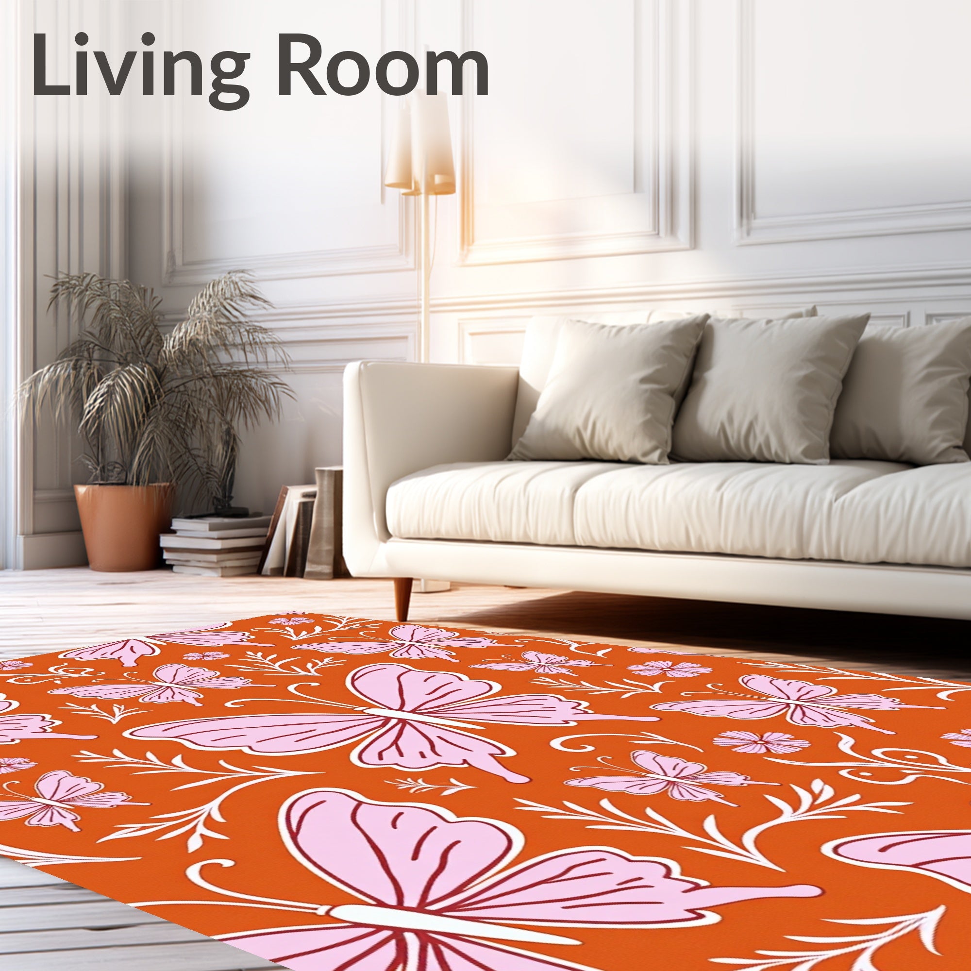 Whimsical Pink Butterfly Garden Rug
