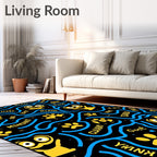 Whimsical Yellow Characters Blue Waves Rug