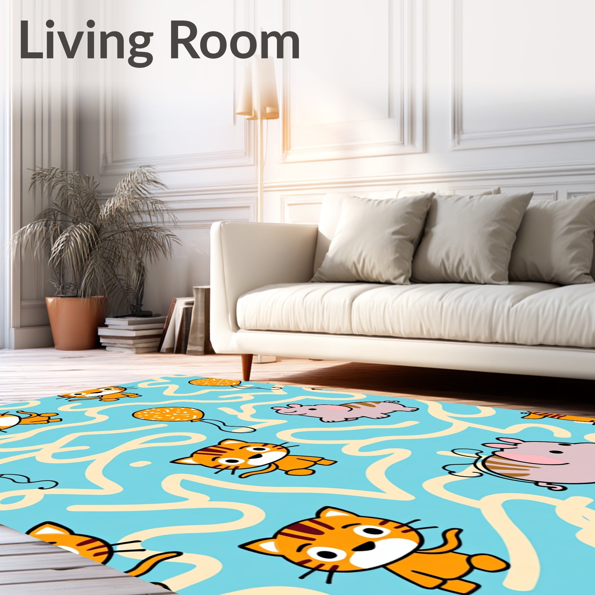 Cute Tigers Elephants Orange Balloons Rug