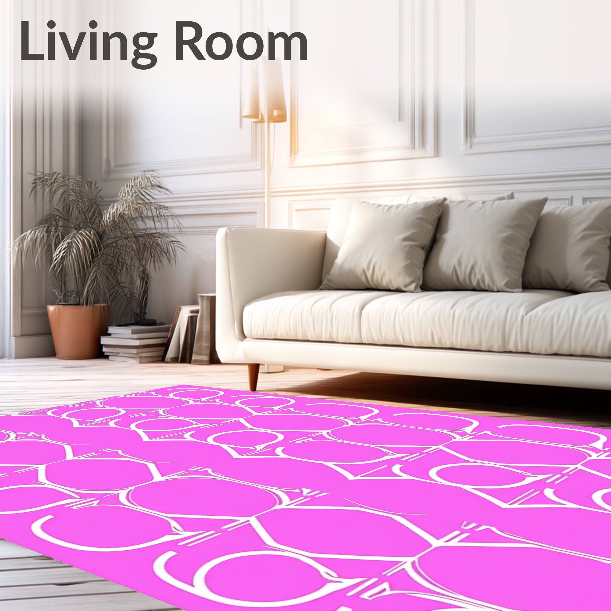 Pink White Interlocking Geometric Abstract Rug