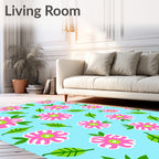 Pink Floral Bright Blue Gardenrug Rug