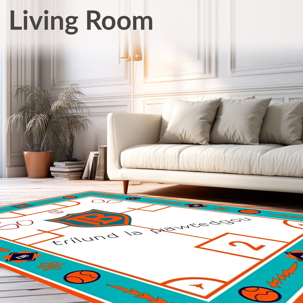 Teal Orange Shield Crest Emblem Rug