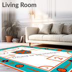 Teal Orange Shield Crest Emblem Rug