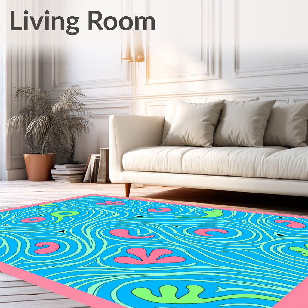 Retro Swirls Blue Pink Green Rug