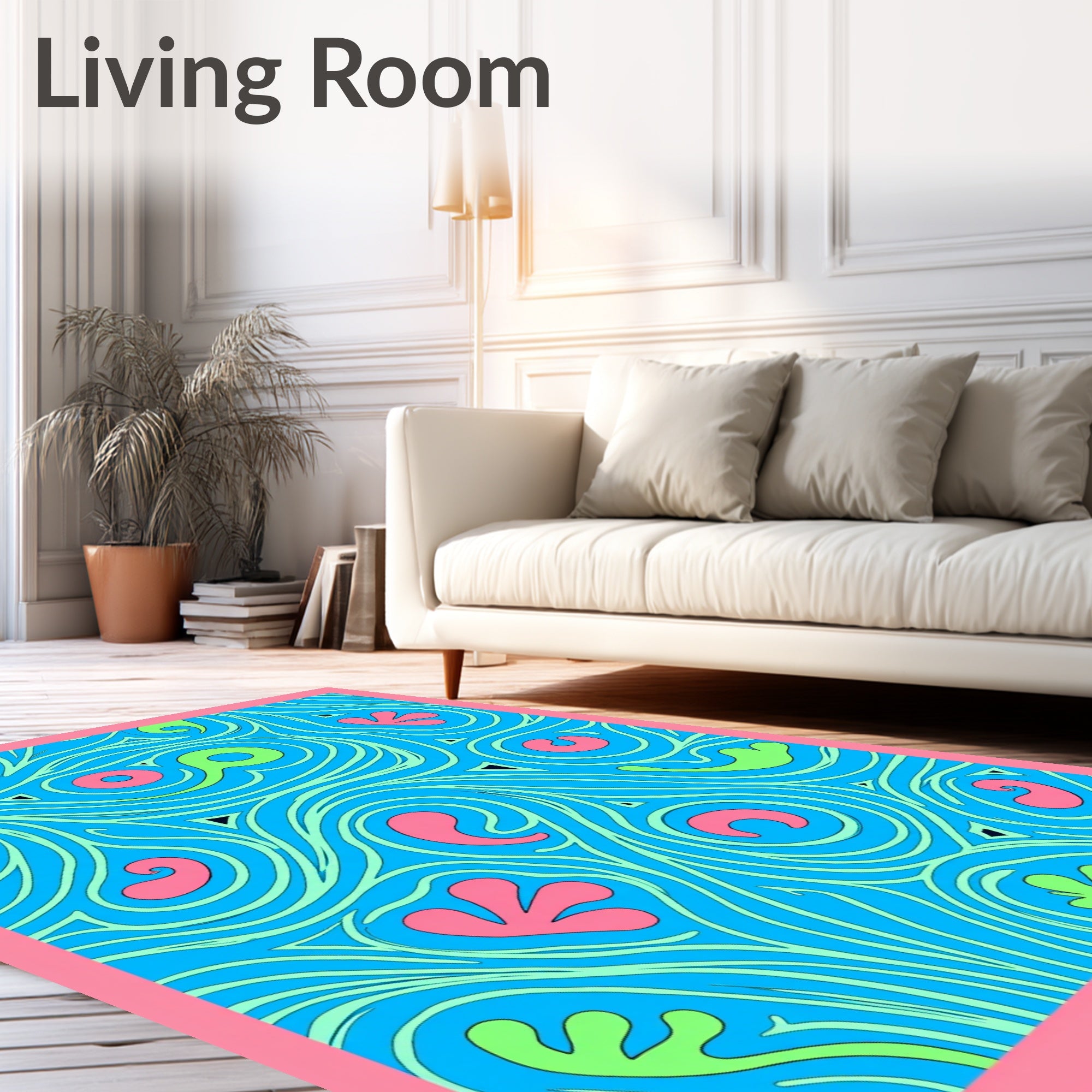 Retro Swirls Blue Pink Green Rug