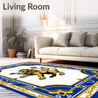 Royal Lion Blue Gold Emblem Rug