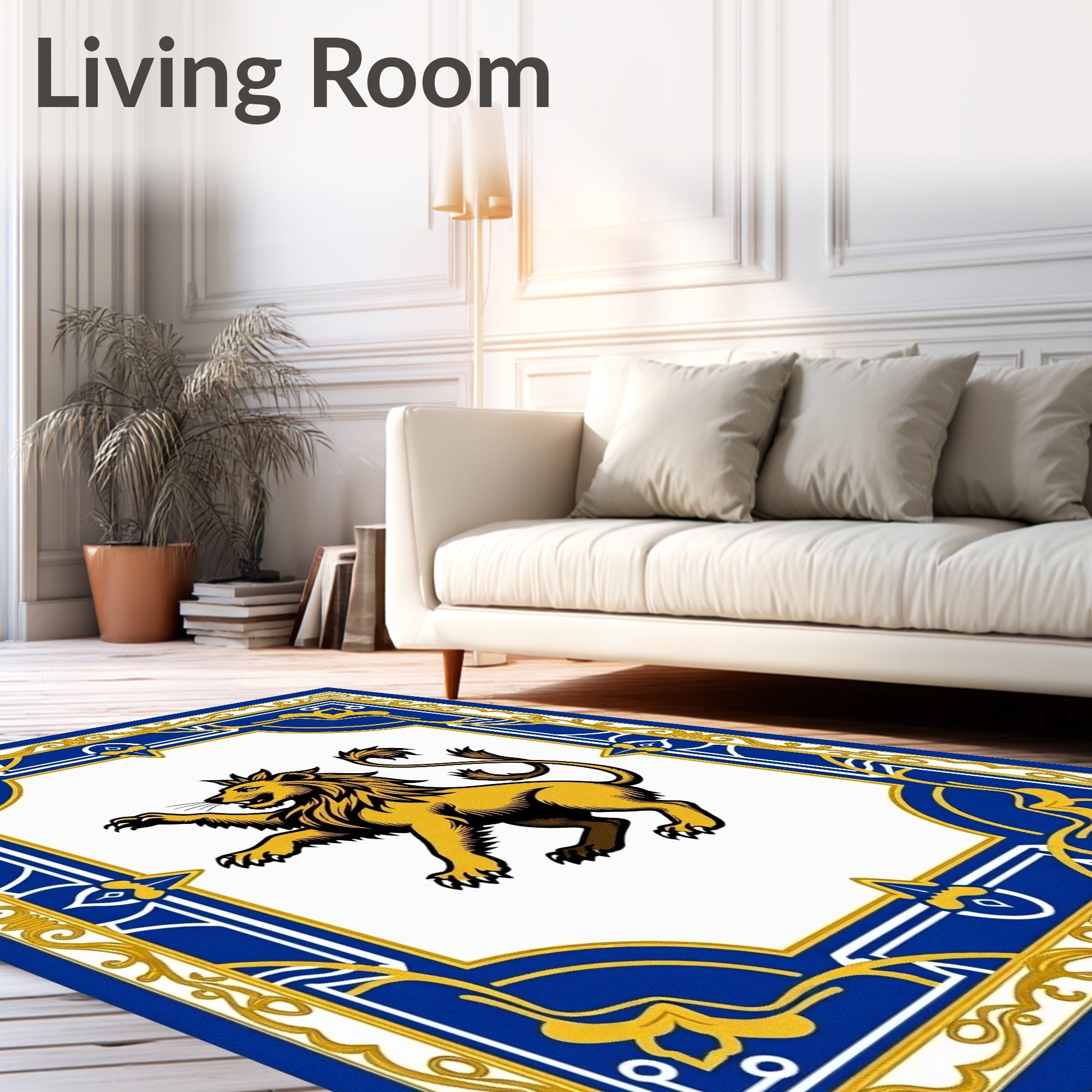 Royal Lion Blue Gold Emblem Rug
