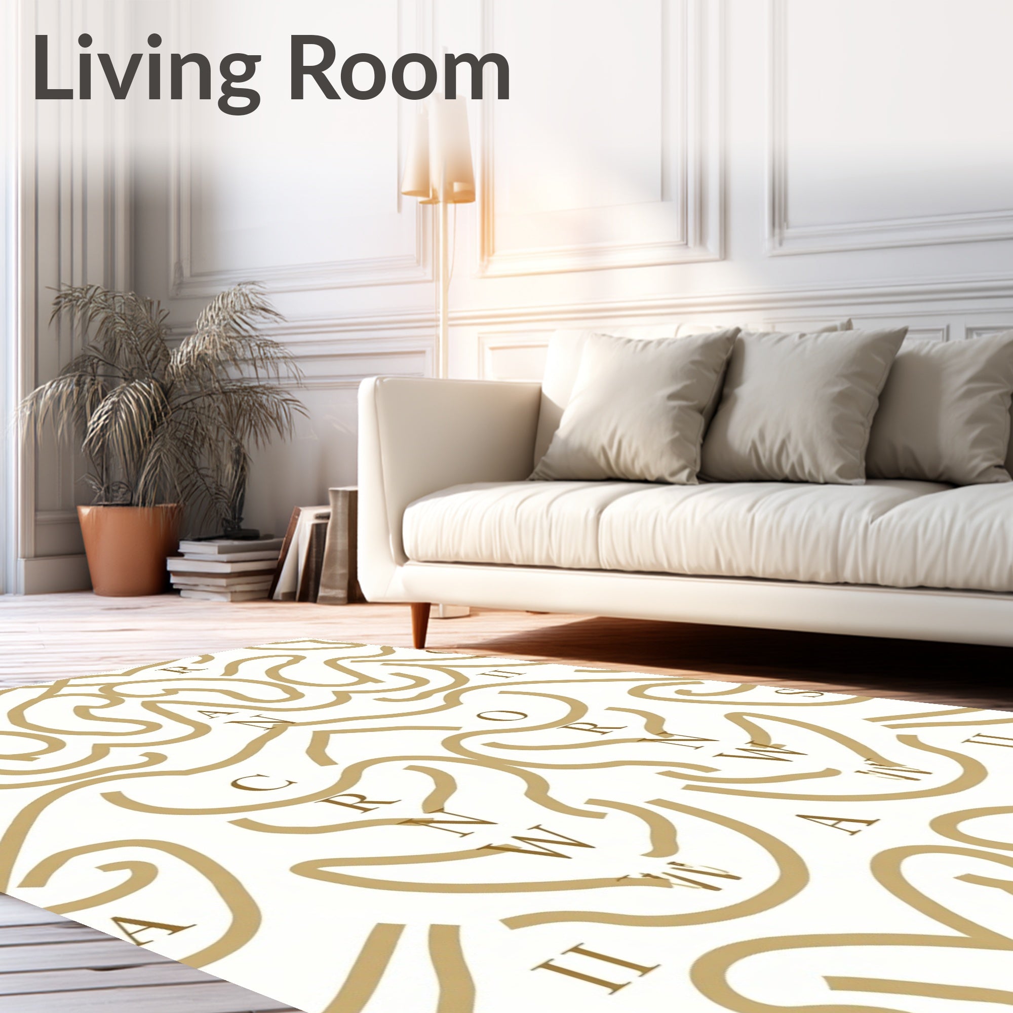 Golden Ornate Abstract Scroll Rug