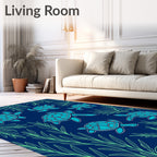 Aqua Turtles In Seaweed Garden Rug