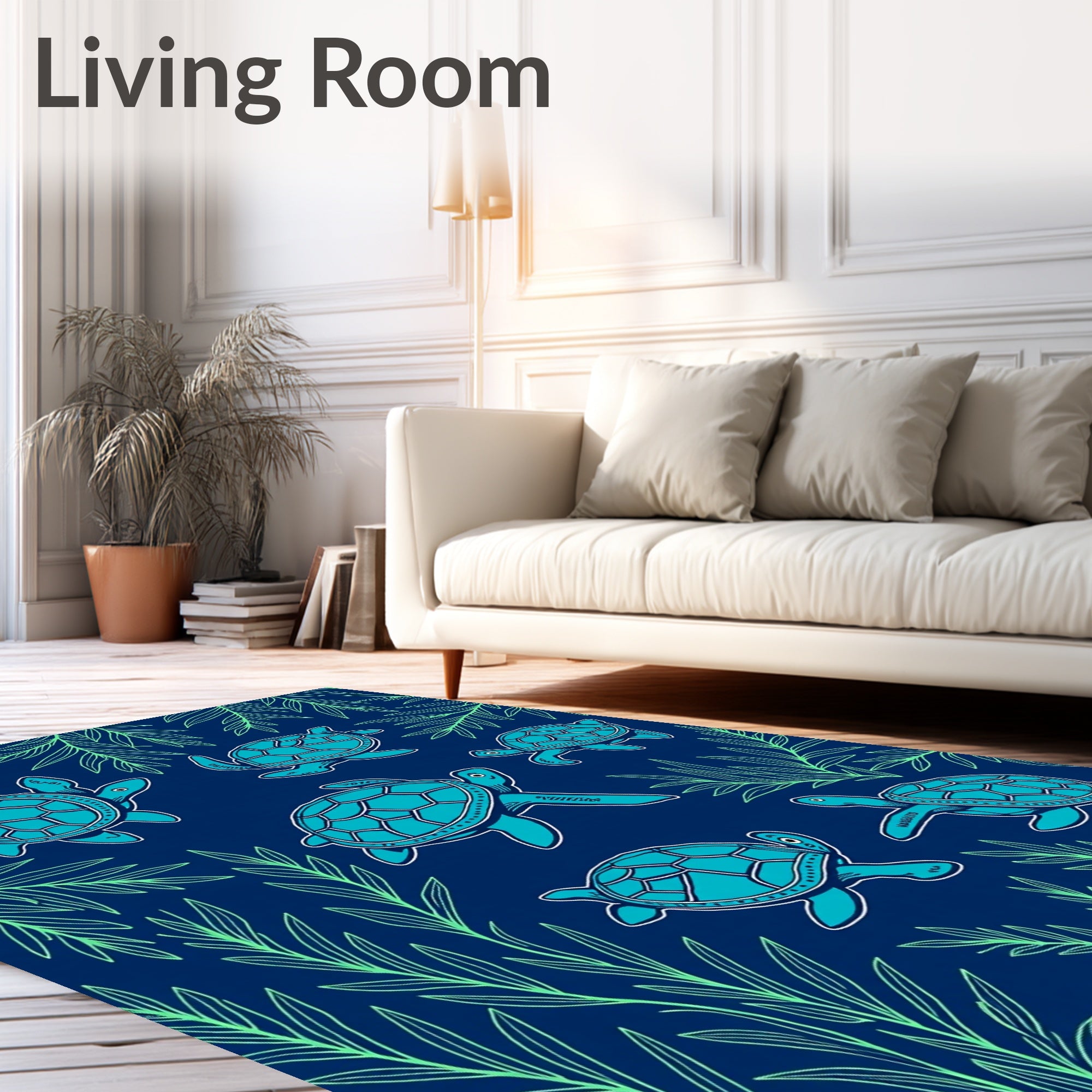 Aqua Turtles In Seaweed Garden Rug
