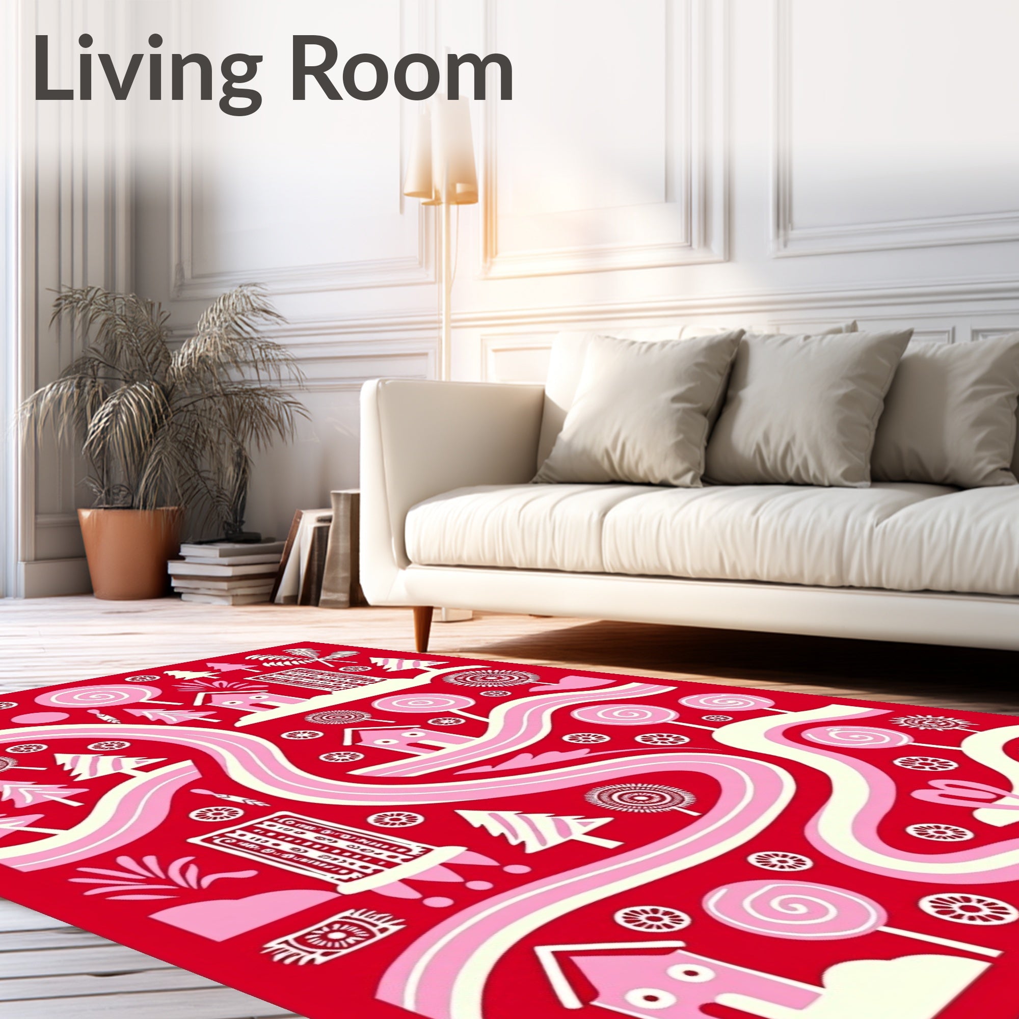 Whimsical Pink and Cream Candy World Rug