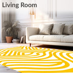 Golden Yellow Abstract Wavy Stripes Rug