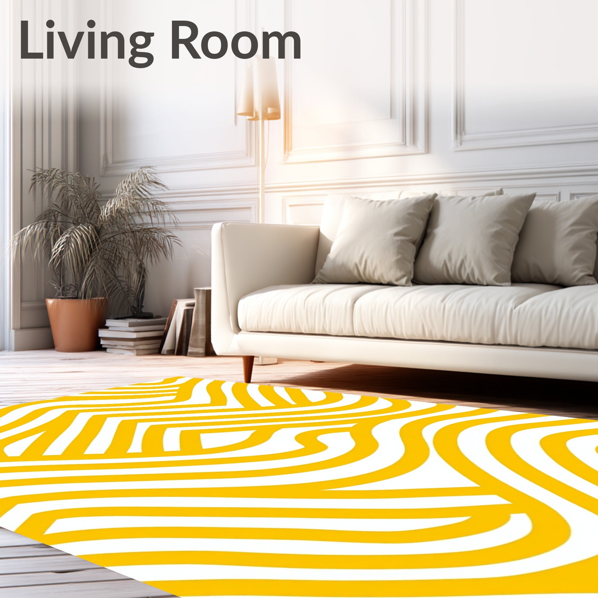 Golden Yellow Abstract Wavy Stripes Rug