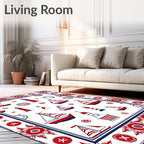 Nautical Red White Sailboats Lighthouses Border Rug