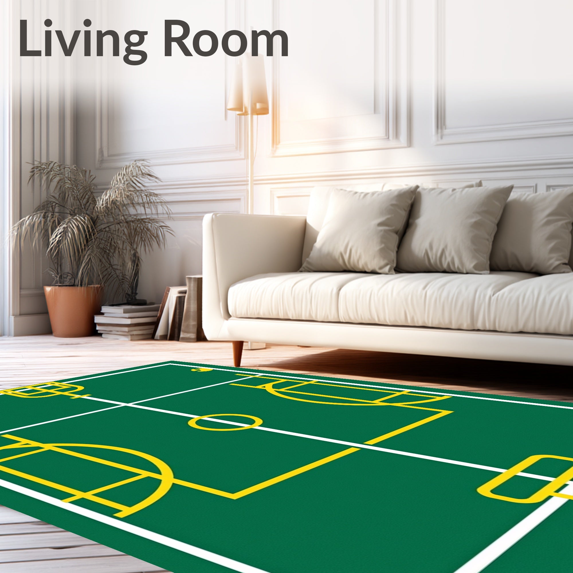 Green Field Yellow Goalpost Line Art Rug