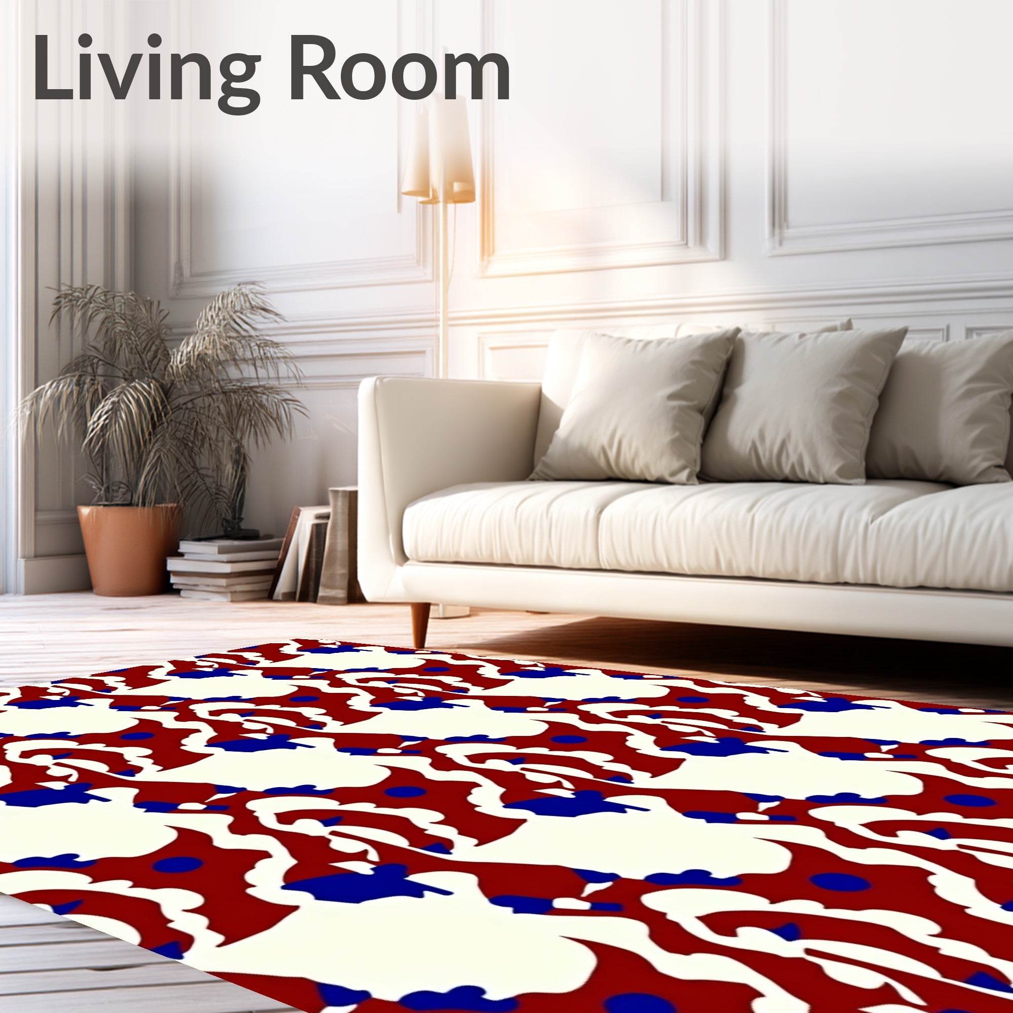 Crimson Blue Abstract Organic Flow Rug