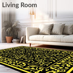 Black Golden Floral Relief Rug