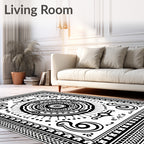 Black White Mandala Medallion Border Rug