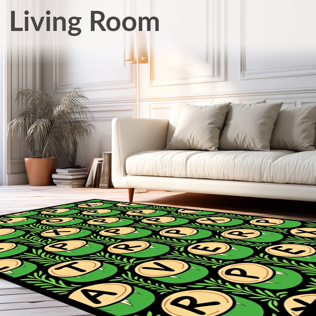 Green Monster Tubs Black Foliage Rug