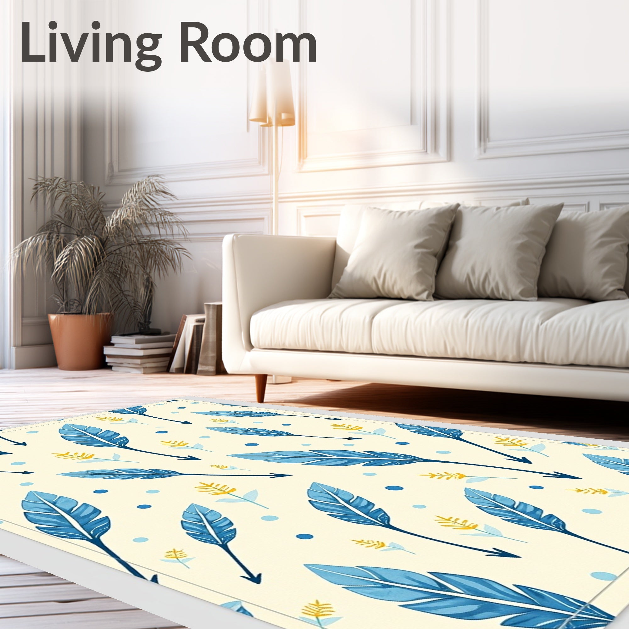 Blue Feather Floral Dot Accents Rug