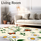 White Daisy Butterfly Garden Scene Rug