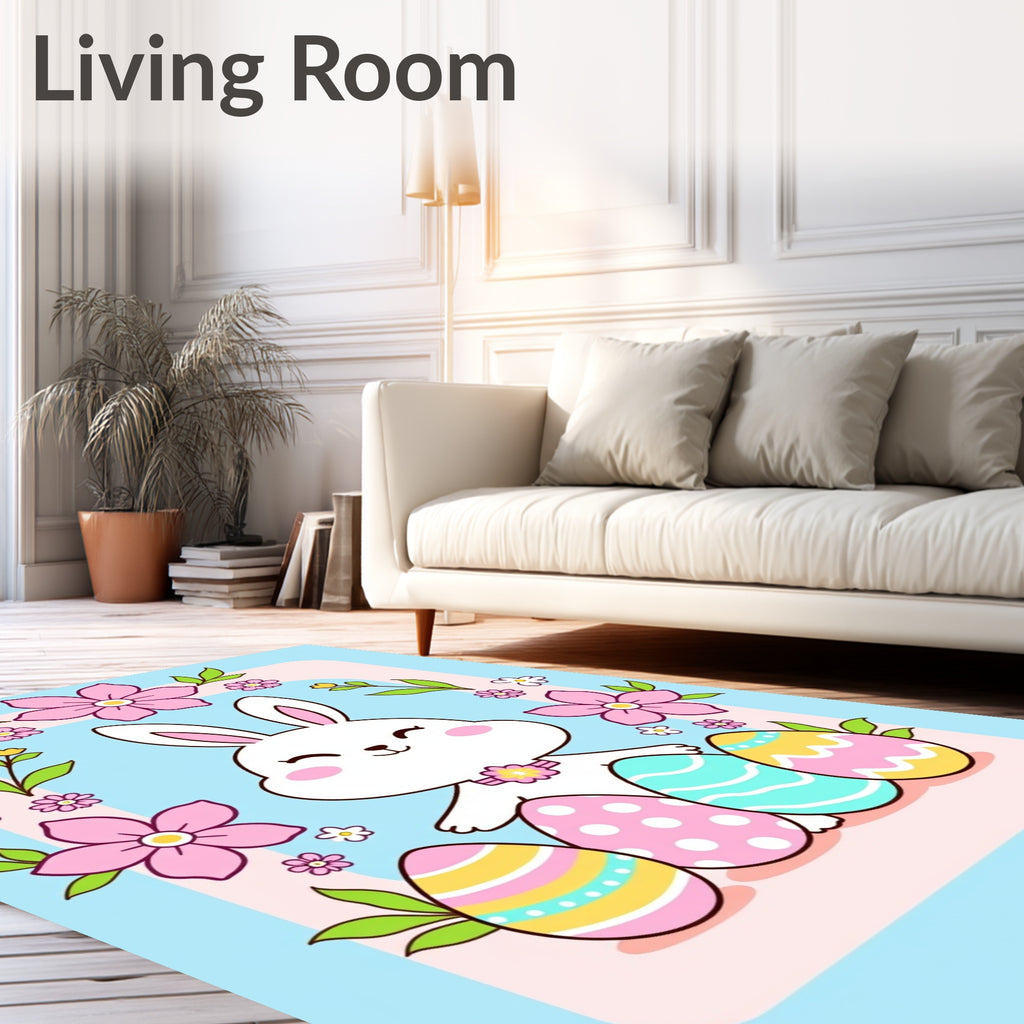 Pink Floral Easter Bunny Egg Garland Rug