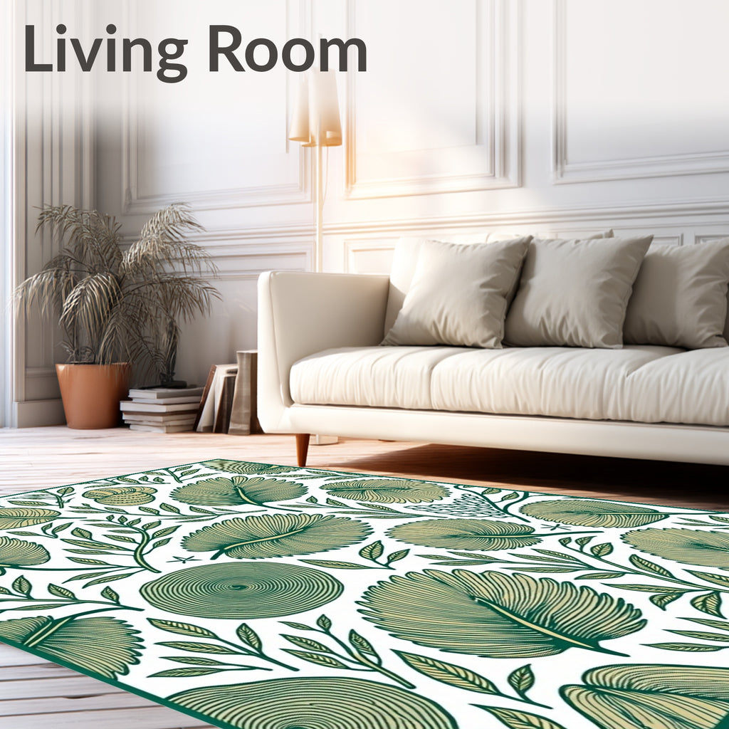 Green Fern and Shell Botanical Arrangement Rug