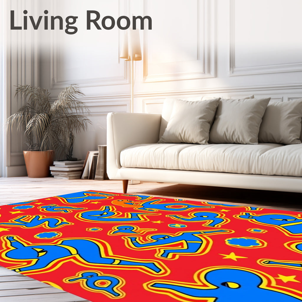 Red Blue Yellow Bold Figures Rug