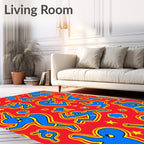 Red Blue Yellow Bold Figures Rug