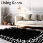 Bold Black White Ornate Border Rug